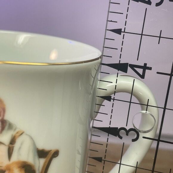 Norman Rockwell Museum VTG 1982 Toymaker Mug Grandma Gift Gold Rim 8oz Nostolgia - Picture 10 of 10